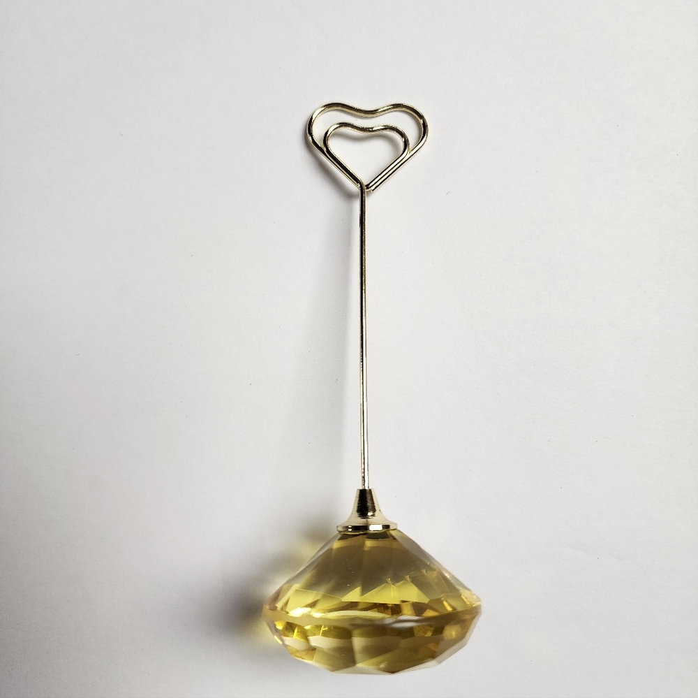 Note Holder Heart Shaped Gold Yellow‎ Crystal Picture Holder Gift New 483